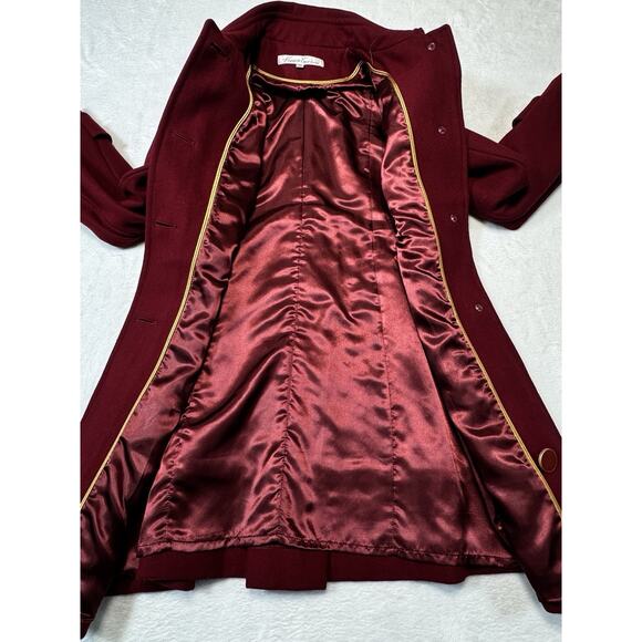 Kenneth Cole N.Y. Wool Blend Maroon Coat Classic Button Shoulder Season Size 10 - Picture 8 of 9